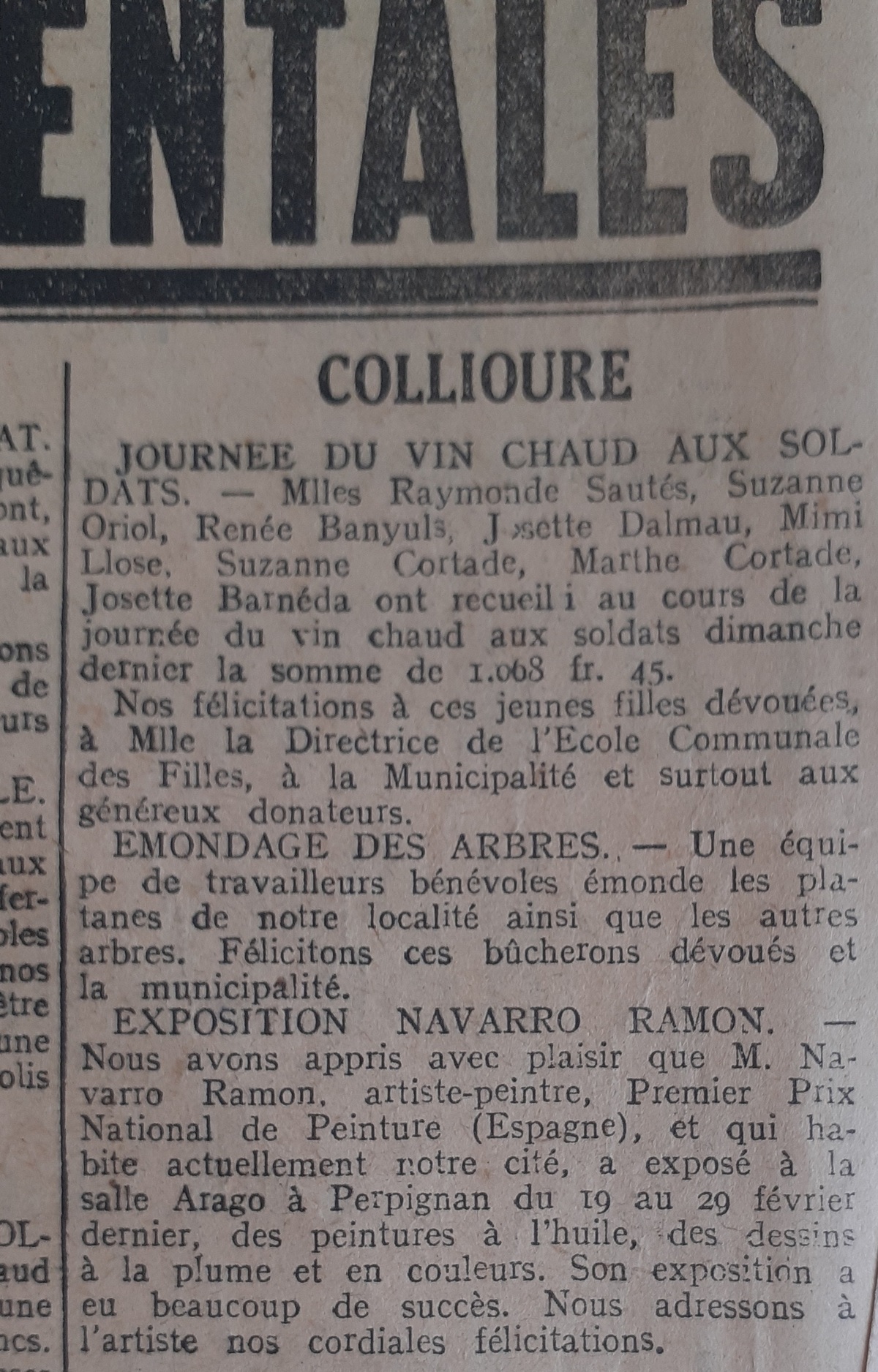 1940 MARS 6 le peintre Ramon Navarro expose Salle Arago. Foto Investigación JM Balsalobre